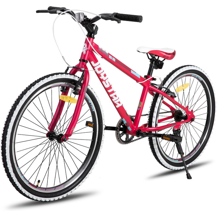 JOYSTAR Lubbock 20/24 дюймове дитяче гірське велосипед для хлопчиків та дівчаток 7-12 років (1/7 швидкостей), білобокові покришки, червоний колір
