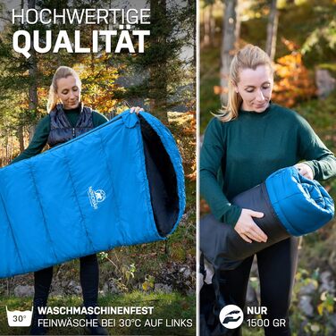 Сплячий мішок NORDBÄR® 3 сезони та літній, ультралегкий [750г/1500г] | Спальний мішок-кокон | компактний [100GSM/300GMS] | для кемпінгу, подорожей, гірських хат | літній спальний мішок, зелений (світло-блакитний)