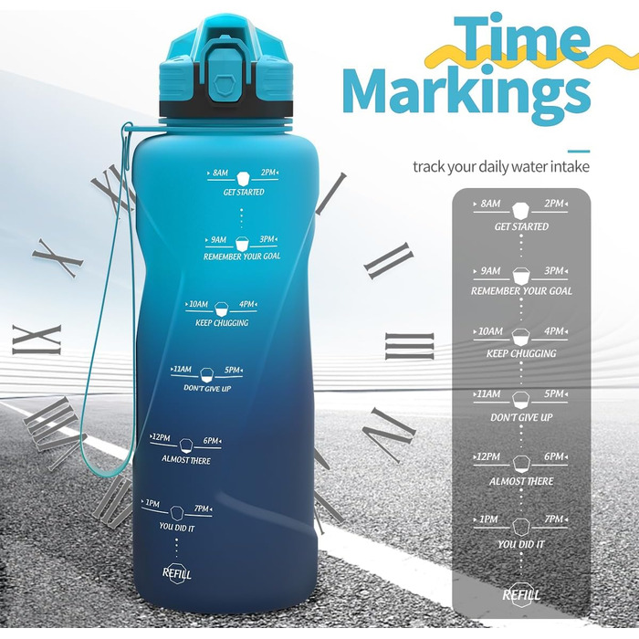 Дитяча спортивна пляшка для води 1500 мл, Tritan, без BPA, з маркуванням часу, витіканнями, для школи, спортзалу (темно-зелений/темно-синій)