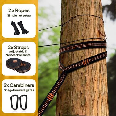 Гамак-москітна сітка NATUREFUN для кемпінгу, 300 кг, дихаючий, швидковисихаючий нейлон, 2 карабіни, 4 шнури, темно-зелений (300x200 см)