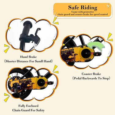 Дитяче велосипед RULLY Динозавр для хлопчиків 2-7 років, 12/14/16 дюймів, BMX, з підставкою