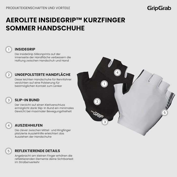 GripGrab Aerolite InsideGrip: тонкі велоперчатки для шосейної їзди, білі