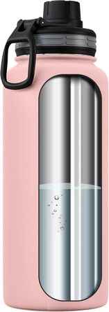 Термос Wessper 1000 мл з нержавіючої сталі, герметичний, BPA-free, 3 кришки, рожевий, для спорту, дітей і дорослих, для кемпінгу, велосипеда, outdoor