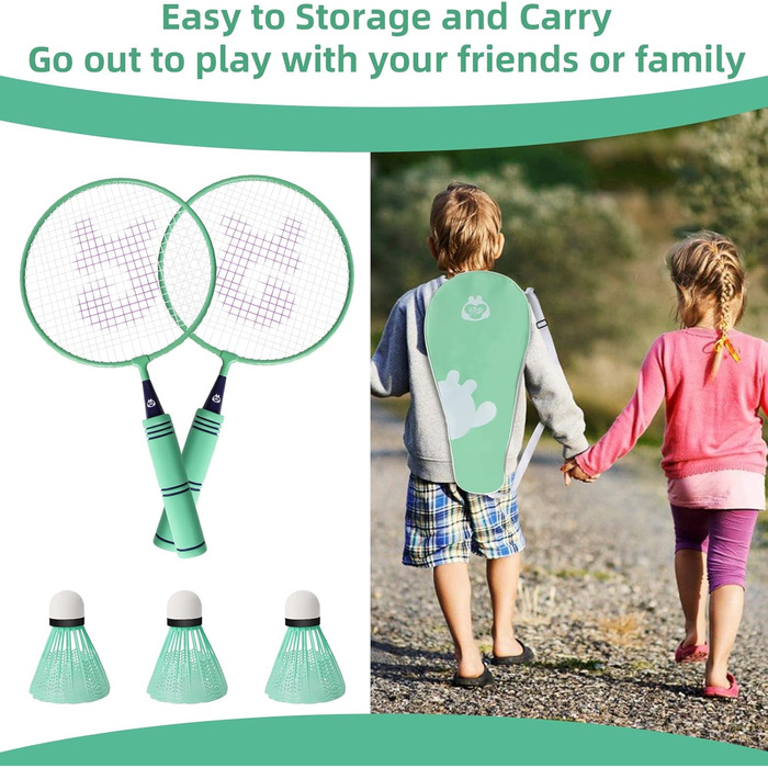 Набір для бадмінтона QKTYB для дітей від 4 до 8 років, легкий сплав, для початківців, з сумкою, зелений