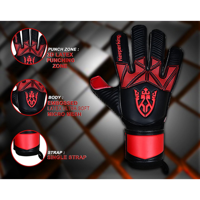 Воротарські рукавички Keeperking для дітей, підлітків та дорослих: без пальців, 4 мм, латекс, унісекс (4, чорно-червоний)