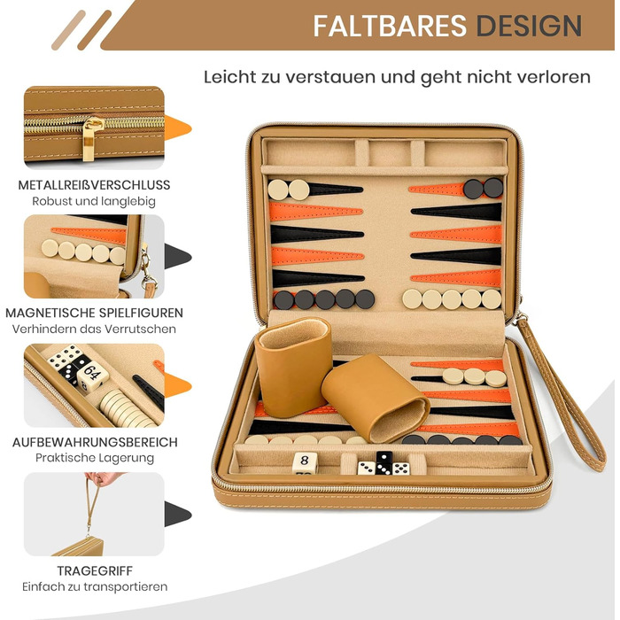 Набір для гри в нарди Lohofrnny для подорожей, портативний, класичний, магнітний, для дорослих та дітей (бежевий)
