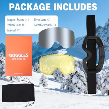 Скі-маска VCOROS з змінним склом, унісекс, захист від УФ, проти запотівання, срібно-білий колір + лінза (VLT13%)