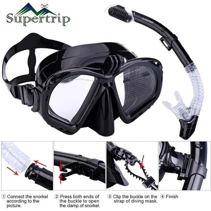 Преміум набір для снорклінгу Supertrip для дорослих: маска для підводного плавання з трубкою, кріпленням для камери, сухий комплект для дайвінгу