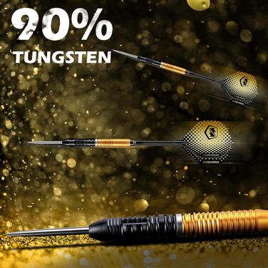 Дарти WIN.MAX з металевим наконечником 90% Tungsten (Вольфрам), 3 шт., 24 г, професійні сталеві дротики (Чорно-золоті 2026)