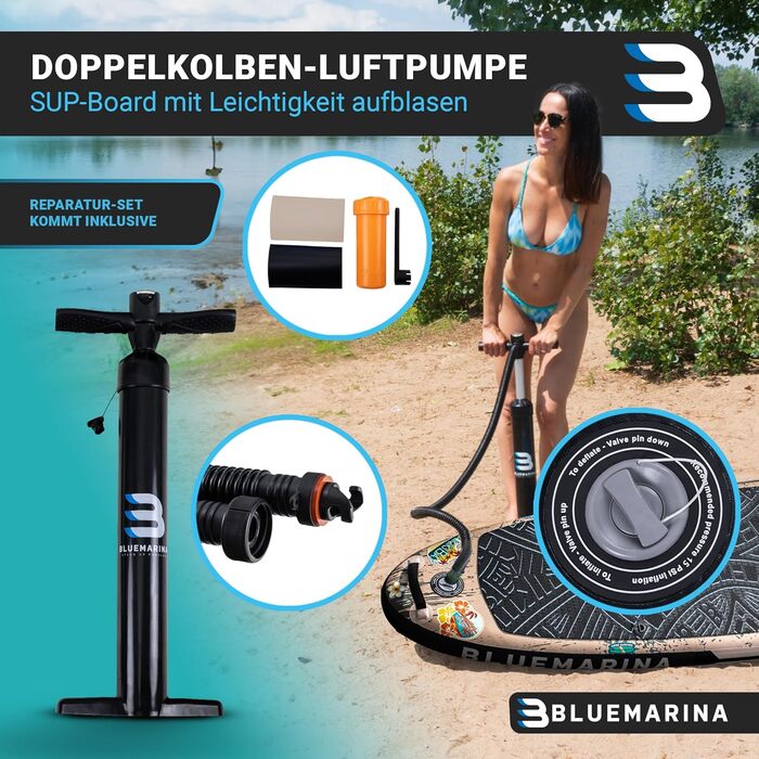Надувна SUP-дошка Bluemarina Ariki Tiki 325x86x15 см, 5 років гарантії, комплект для сапбордингу, вантажопідйомність до 140 кг