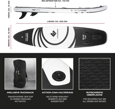 Надувна SUP-дошка FitEngine Allrounder 12', 365 см, комплект: весло, насос, drybag, чохол для телефону, drop-stitch технологія, універсальна для дітей і дорослих