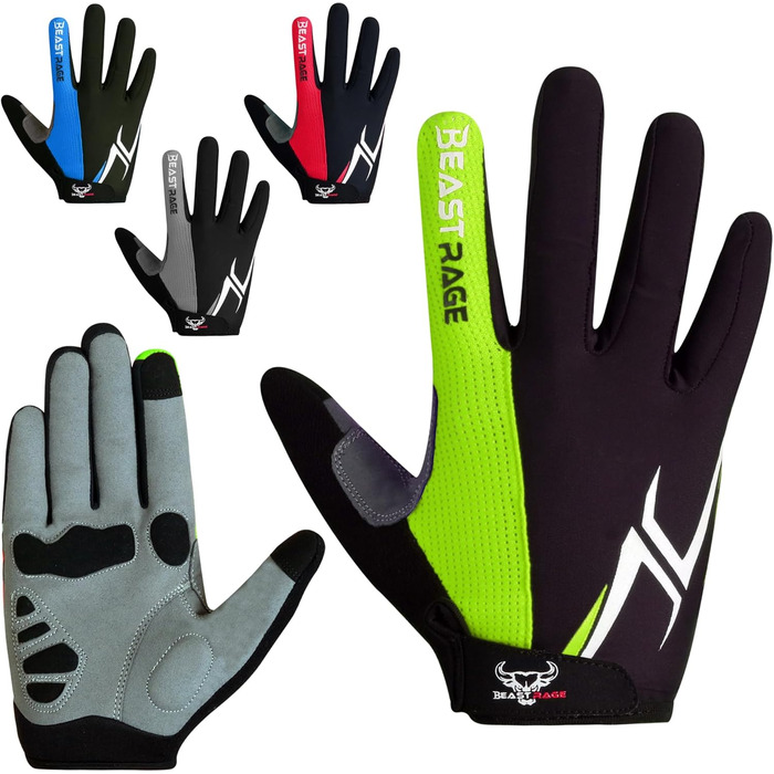 Велосипедні рукавички Beat Rage для чоловіків та жінок, повні пальці, гелеві, антиковзкі, амортизуючі, для важкої атлетики, фітнесу, MTB, (S, повний палець)