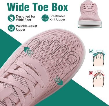 Мінімалістичні шкарпетки для чоловіків та жінок з широкою передньою частиною та нульовим перепадом, легкі дихаючі кросівки для фітнесу, походів, бігу та повсякденного носіння (39 EU, рожевий 1125)