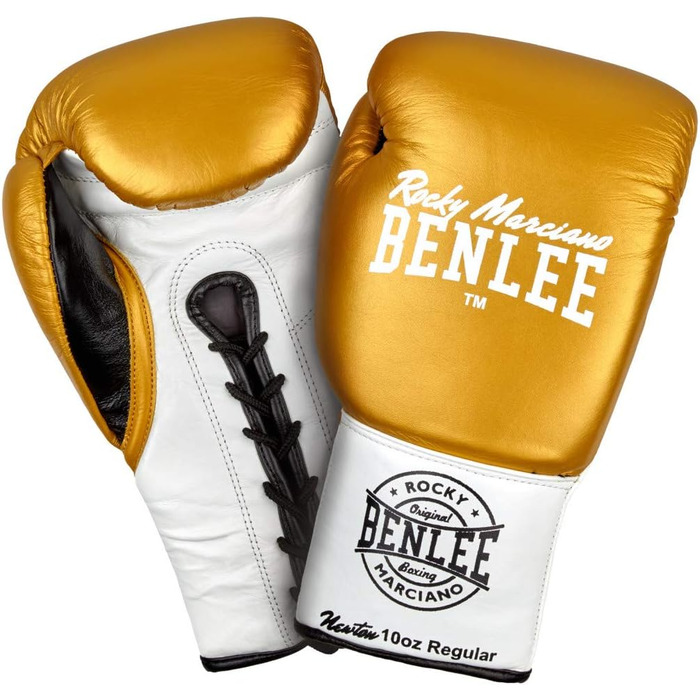 Боксерські рукавички Benlee Rocky Marciano Newton зі шкіри, унісекс, 10 унцій, золотисто-білі-чорні