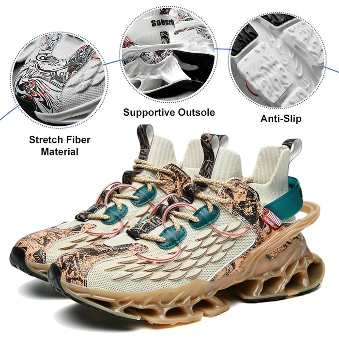 Чоловічі бігові кросівки для вулиці: легкі, зручні, дихаючі, з антиковзкою підошвою. Ідеальні для спорту, фітнесу, джогінгу. Білий колір (41.5 EU, світло-коричневий)