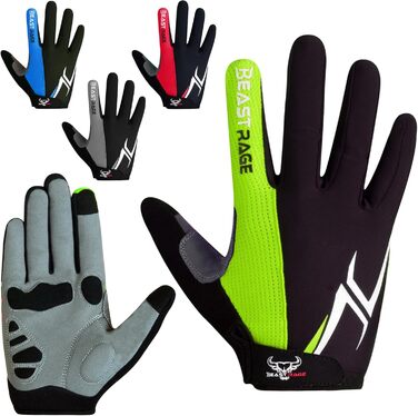 Велосипедні рукавички Beat Rage для чоловіків та жінок, повні пальці, гелеві, антиковзкі, амортизуючі, для важкої атлетики, фітнесу, MTB, (S, повний палець)