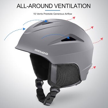 Шолом для катання на лижах та сноуборді Odoland з маскою, сірий, регульований, 60-61 см