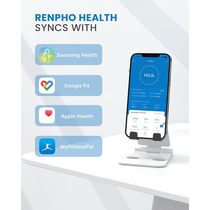 Ваги RENPHO для тіла з аналізом складу, Bluetooth, 180 кг, аналіз жиру, BMI, м'язова маса