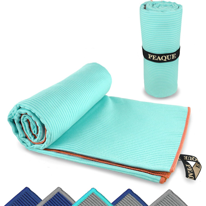Рушник PEAQUE з мікрофібри з текстурою - легкий, компактний, швидковисихаючий, XL, 200 x 100 см, блакитний/помаранчевий (край: помаранчевий), 1 шт.