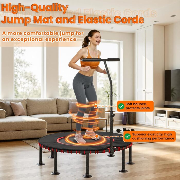 Трамплін для фітнесу LIFERUN Indoor з бортиком | До 150 кг | 3 регульовані ручки | Без монтажу | 102/122 см | Для дітей та дорослих | Гнучкі пружини | Для дому