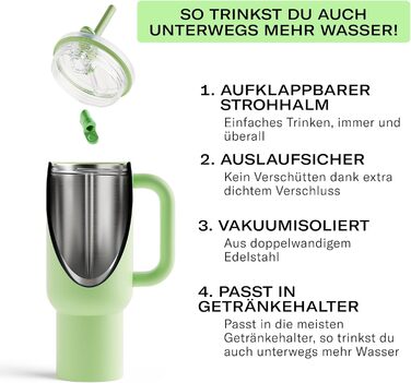 Термобутилка waterdrop® з трубочкою 1,1 л, ізольована нержавіюча сталь, не протікає, з кришкою, зберігає холод до 12 годин