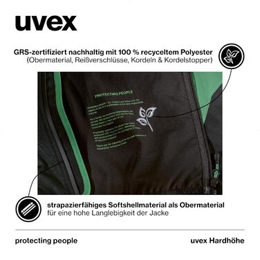 Чоловіча софтшелл куртка uvex Hardhöhe — водовідштовхуюча та дихаюча демісезонна функціональна куртка, темно-зелена, розмір XXL