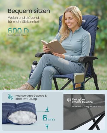 Складний туристичний стілець SONGMICS для відпочинку та риболовлі, з регульованою спинкою, підстаканником та кишенею, блакитний