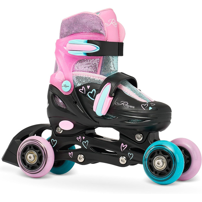Дитячі ролики RAVEN 4-в-1 (34-37) - ролики-коньки, регульовані, чорний/м'ятний/рожевий