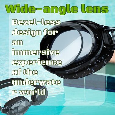 Оптична плавальна маска з корекцією зору -1,5 до -9,0, антизапітніння, захист від УФ, знімальна маска з заглушками для вух, чорна, для чоловіків та жінок