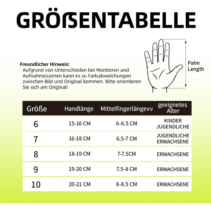 Футбольні воротарські рукавички Torwarthandschuhe: гарне зчеплення, розміри 6-10, для дітей, підлітків та дорослих, зелені