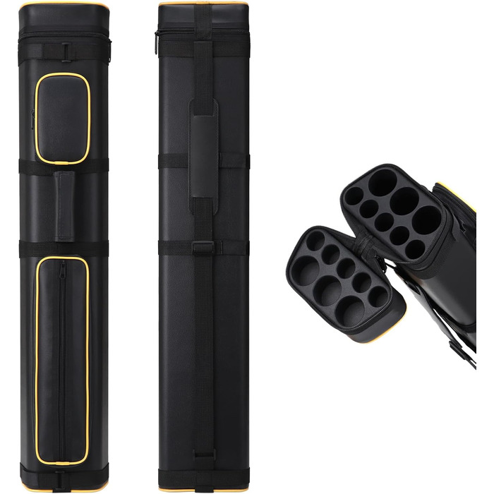 Сумка для переноски більярду на 3 кийки та 5 насадок (3 кийки, 5 насадок) - чорний колір з жовтими вставками