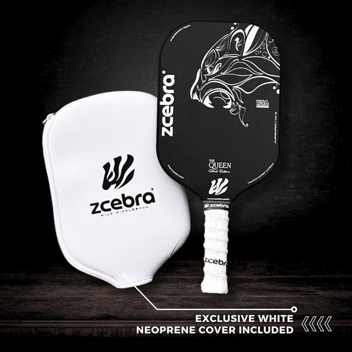 Zcebra Pickleball The Queen — падельна ракетка з чистого карбону T700, 16 мм, термоформована, сертифікована для Pickleball у США, чорна