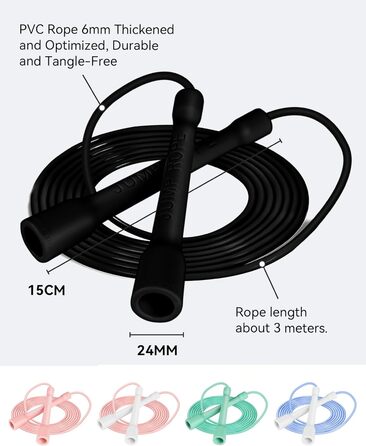 Стрибкове канат iMoebel 6 мм, 3 м, PVC, регульований, з ABS-ручкою, для дітей та дорослих, чорний