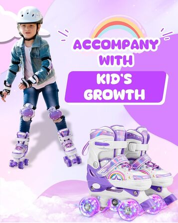Ролики дитячі ролики для хлопчиків та дівчаток, 4 розміри, регульовані, для початківців, зручні, дихаючі, для подарунка, Roa-Violette (M, Рожево-фіолетові)