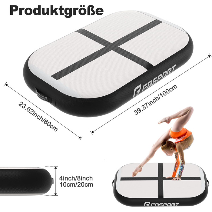 Airtrack FBSPORT 60x100x10 см: килимок для гімнастики, акробатики, йоги з насосом та сумкою