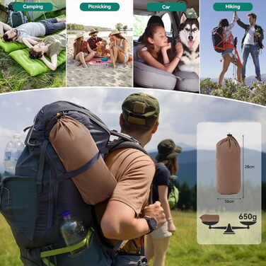 Надувний килимок для кемпінгу YITAHOME з самонадуванням, ультралегкий, з вбудованим насосом та подушкою. Ідеально для відпочинку на природі, подорожей, кемпінгу та піших прогулянок (пустельний жовтий)