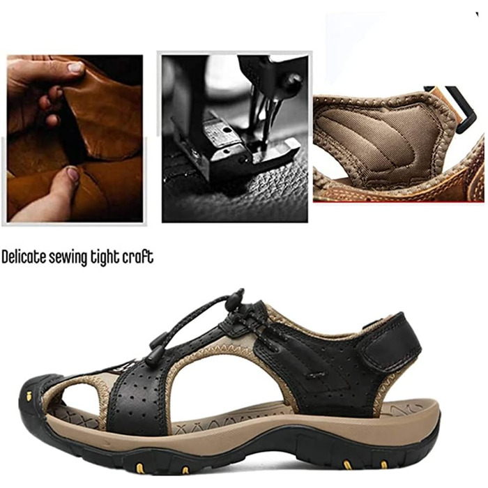 Чоловічі сандалі Asifn для хайкінгу та активного відпочинку, шкіра, закритий носок, чорні (41/42 EU)