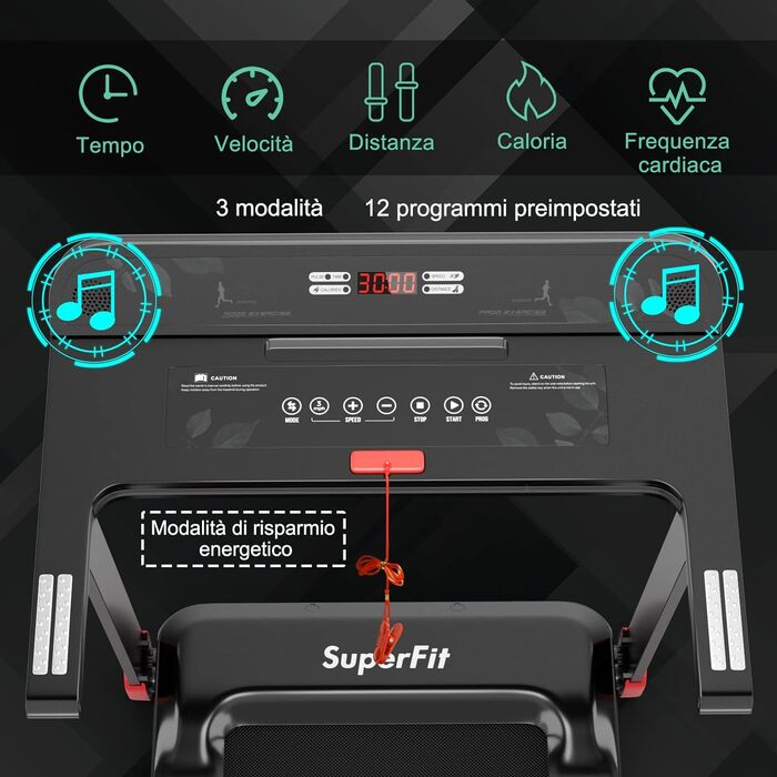 Електрична бігова доріжка COSTWAY, складна, з Bluetooth, 12 програм, LED-дисплей, тримач для пристрою, керування через додаток, швидкість 1-12 км/год, червона