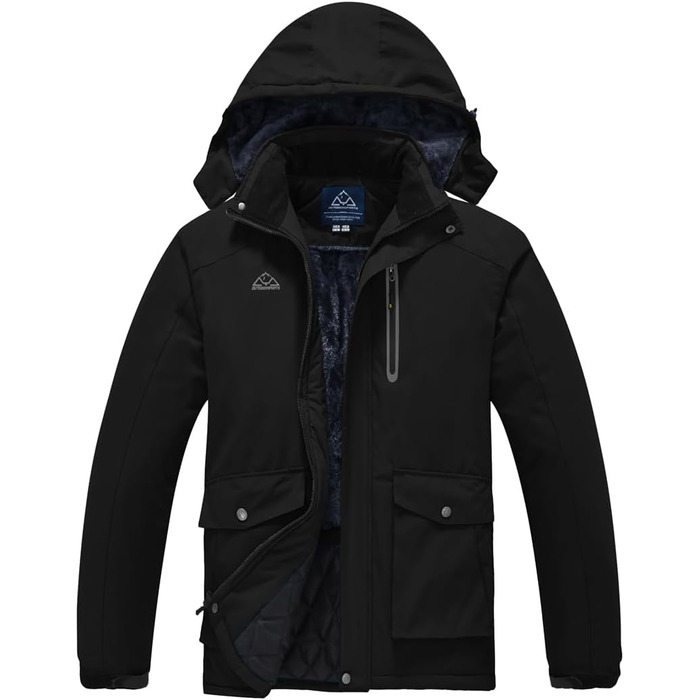 Чоловіча зимова куртка-фліска з капюшоном, Windjacke, Softshell для туризму та активного відпочинку, чорний колір
