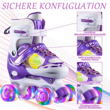 Роликові ковзани для дівчаток 4-12 років - регульовані ролики для дітей, для дому та вулиці, розмір L (36-39 EU/240-270 mm), фіолетовий