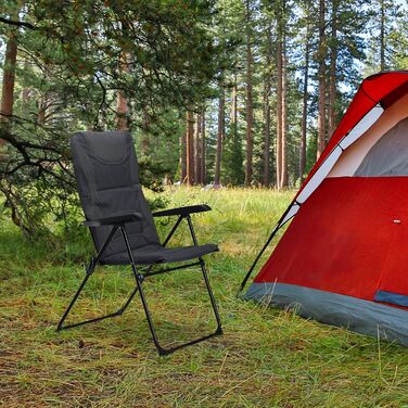 Крісло для кемпінгу Relaxdays Comfort, регульоване, сіре, для риболовлі, складна конструкція