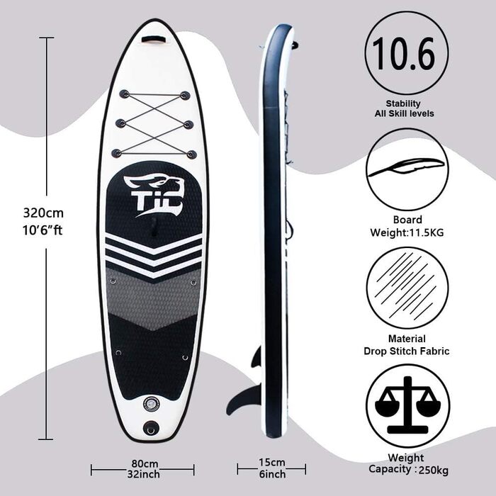Надувна SUP-дошка Tigerxbang 320 см з комплектом аксесуарів, чорна