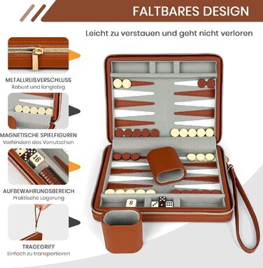 Набір для гри в нарди Lohofrnny, переносний, класичний, для дорослих та дітей (колір: коричневий)