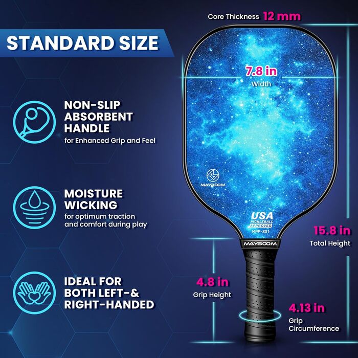 Набір ракет для піклболу Mayboom (2 або 4 шт.) з м'ячами та сумкою, схвалено USAPA, фіберглас, для початківців