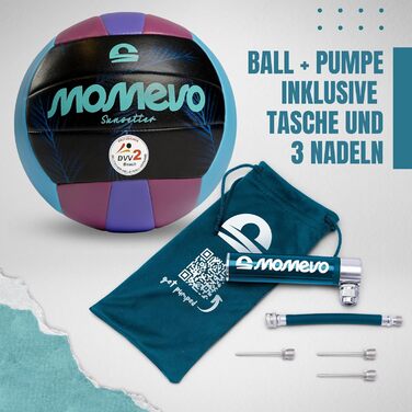 М'яч для волейболу Momevo Beachvolleyball, розмір 5, сертифікований DVV, м'яка поверхня, ідеальний для пляжного та пісочного спорту, в подарунчому наборі з насосом (фіолетовий)