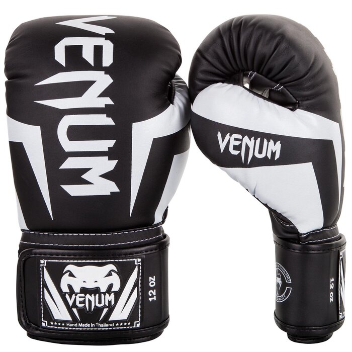 Боксерські рукавички Venum Elite 12 унцій, чорно-білі