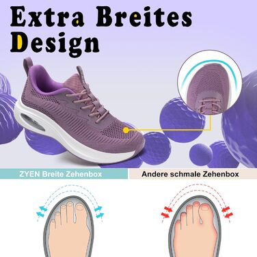 Жіночі кросівки ZYEN для широкої стопи: зручні, дихаючі, для занять спортом та бігу (41 EU, фіолетовий)