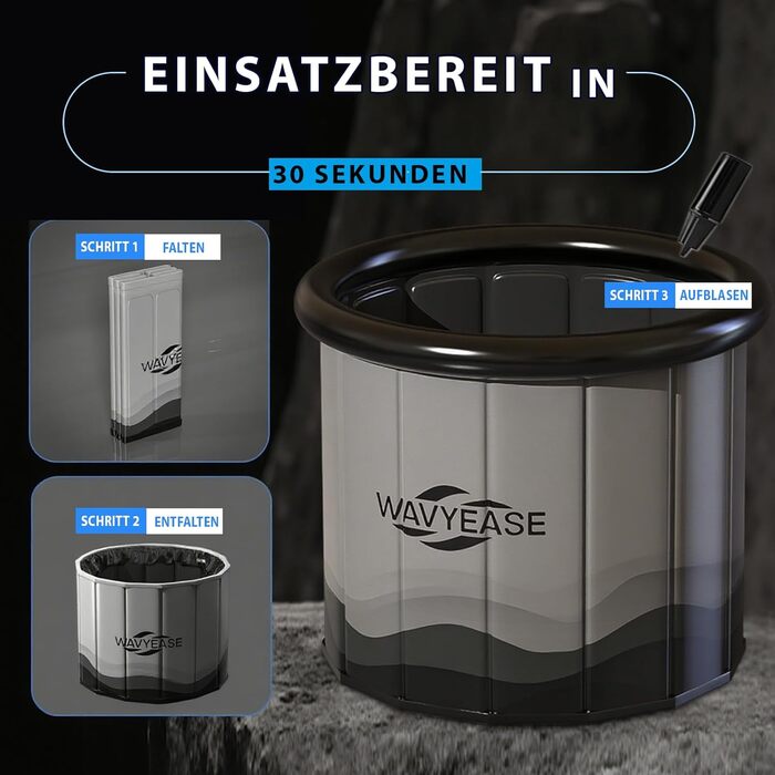 Зручна складана ванна для крижаних ванн | Ø80 x 75 см | Для спортсменів та дорослих | Ізольована крижана ванна (Сірий)