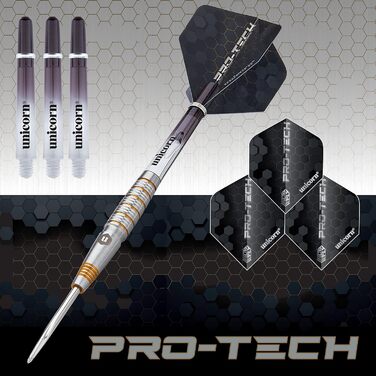 Дротики для дартсу Unicorn Pro-Tech, 90% вольфраму, сталевий наконечник, 23 г, золоті акценти