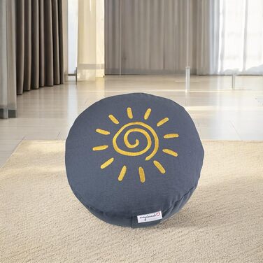 maylow Yoga mit Herz® Медитаційна подушка 'Surya' Сонце, з вишивкою, знімний чохол, наповнювач з органічної лузги спельти, персоналізація, сіро-кам'яний